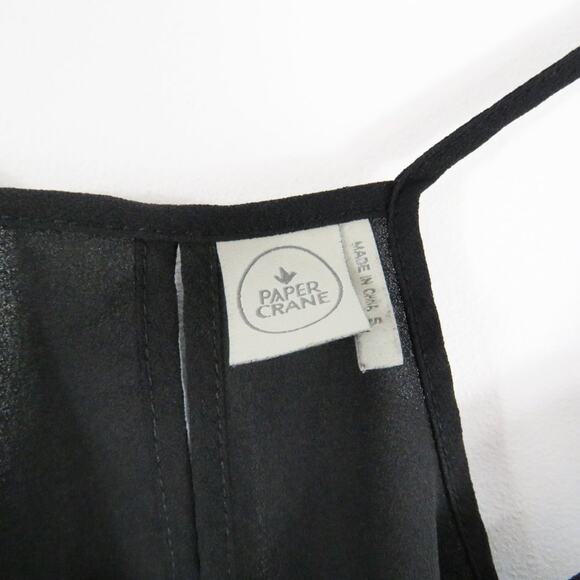 Anthro Paper Crane Black Chiffon Tank Top Small Thin Strap Cami Cute - Picture 4 of 8